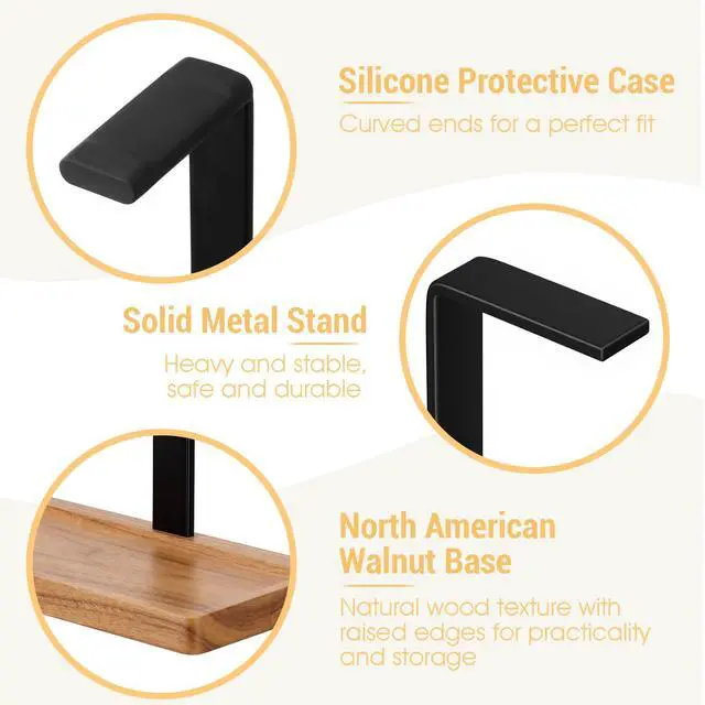 Alt view image 3 of 7 - Wood Headphone Stand, Walnut Headset Stand for Desk, Universal Headphone Holder with Storage Base for Gaming, Music Headsets(Light Brown)