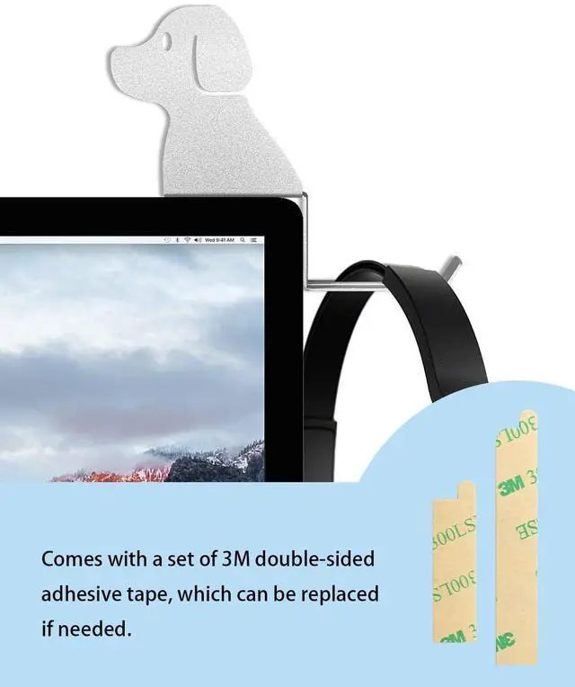 Alt view image 4 of 5 - Monitor Stand, Puppy Tail Hook for Headphone, Saves Desk Space and Protects Headphones, Organizer Decorative Hanger for Hanging Keys Cables and More (Silvery)