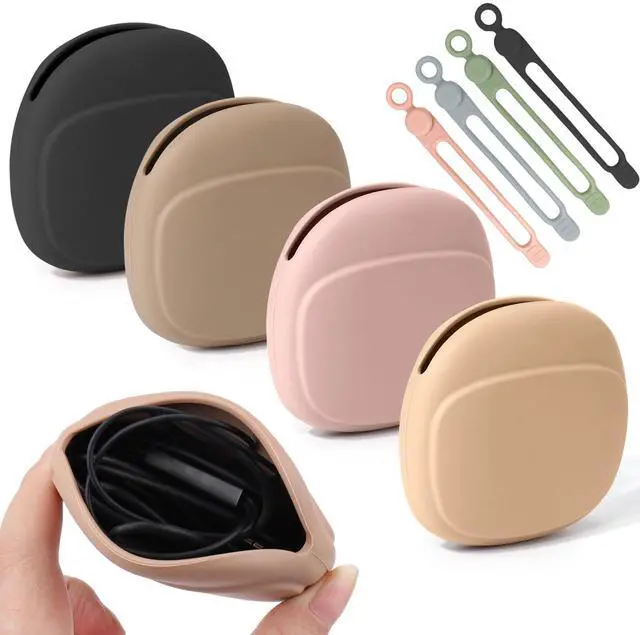 Main image of 4 PCS Headphone Organizer and Silicone Cable Ties, Silicone Pouch for Storing Earbuds/USB Flash Drive/Keys/Mini Lipstick Cord Winder Holder Keeper Manager Management for Home or Workplace