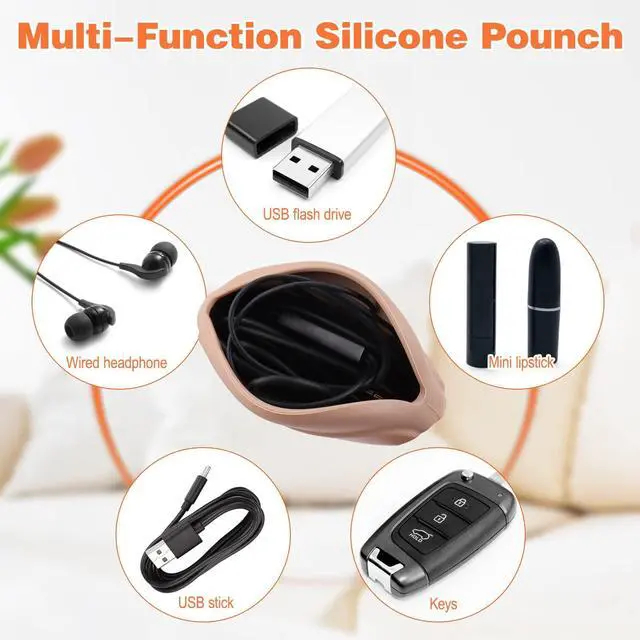 Alt view image 5 of 7 - 4 PCS Headphone Organizer and Silicone Cable Ties, Silicone Pouch for Storing Earbuds/USB Flash Drive/Keys/Mini Lipstick Cord Winder Holder Keeper Manager Management for Home or Workplace