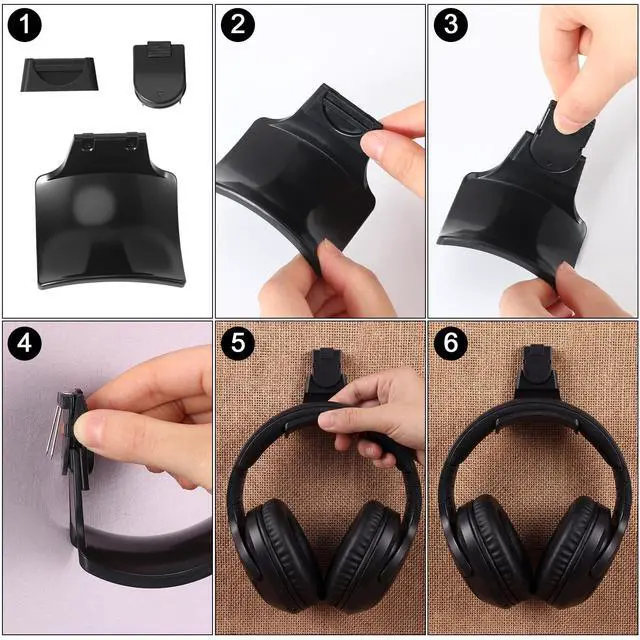 Alt view image 4 of 7 - 4 Set Fabric Wall Headphones Hook for Cubicle Organization Headset Stand for Desk Office Accessories Cubicle Decorations (Black)