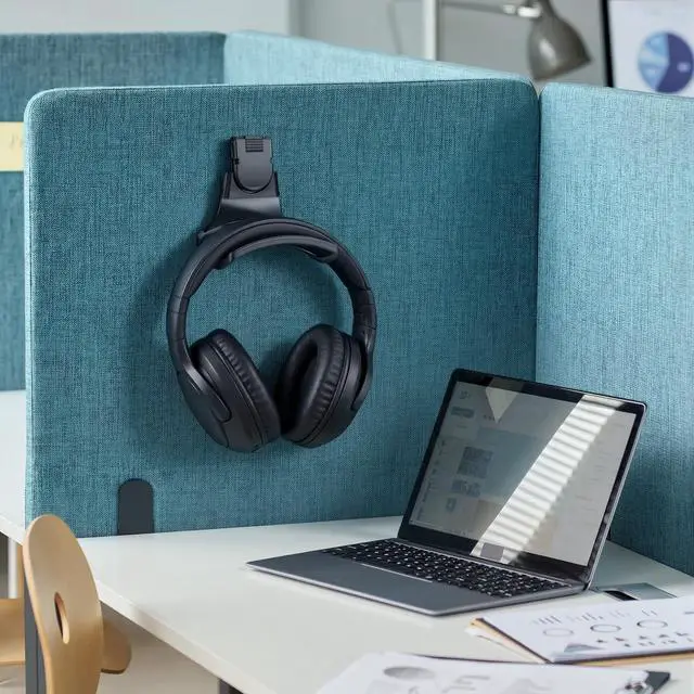 Alt view image 3 of 7 - 4 Set Fabric Wall Headphones Hook for Cubicle Organization Headset Stand for Desk Office Accessories Cubicle Decorations (Black)