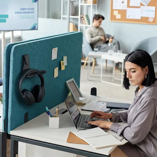 Alt view image 6 of 7 - 4 Set Fabric Wall Headphones Hook for Cubicle Organization Headset Stand for Desk Office Accessories Cubicle Decorations (Black)