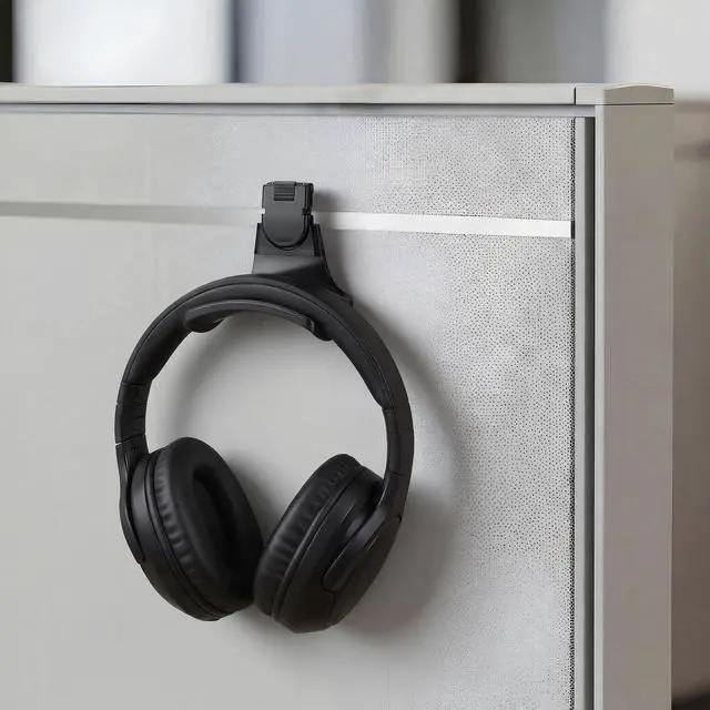 Alt view image 7 of 7 - 4 Set Fabric Wall Headphones Hook for Cubicle Organization Headset Stand for Desk Office Accessories Cubicle Decorations (Black)
