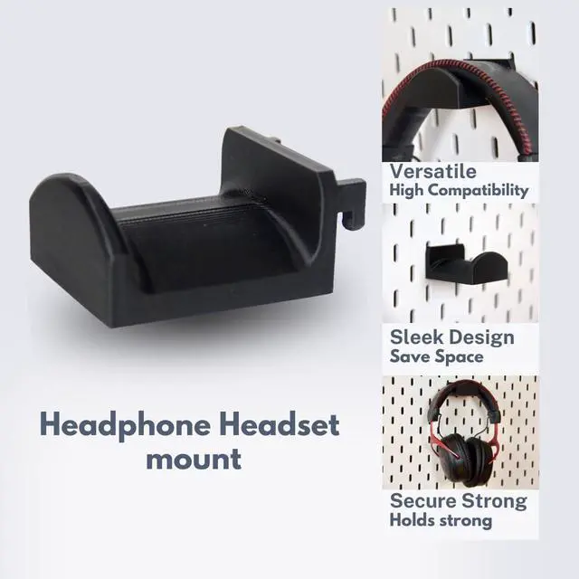 Alt view image 3 of 7 - Headphone Holder Compatible with IKEA SKADIS Pegboard, Headset Hanger Hook Mount for Desk Setup