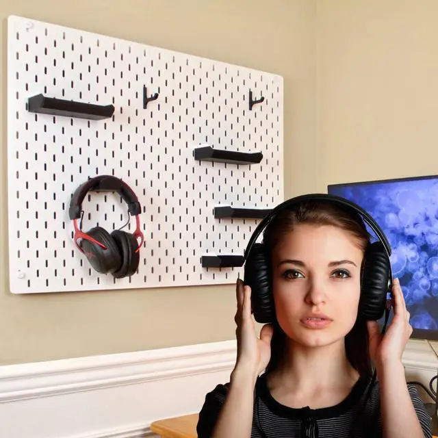 Alt view image 6 of 7 - Headphone Holder Compatible with IKEA SKADIS Pegboard, Headset Hanger Hook Mount for Desk Setup