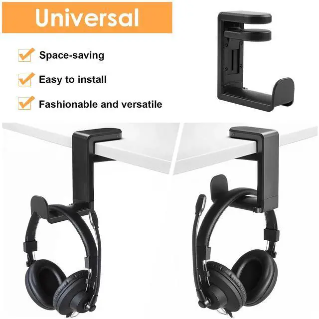 Alt view image 5 of 7 - Rotating Headphone Stand, No-Drill 360° Rotating PC Gaming Headset & Controller Holder, Under Desk Hanger with 360 Degree Swivel & Cable Clip Organizer