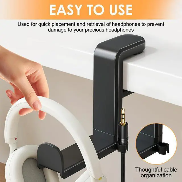 Alt view image 6 of 7 - Rotating Headphone Stand, No-Drill 360° Rotating PC Gaming Headset & Controller Holder, Under Desk Hanger with 360 Degree Swivel & Cable Clip Organizer