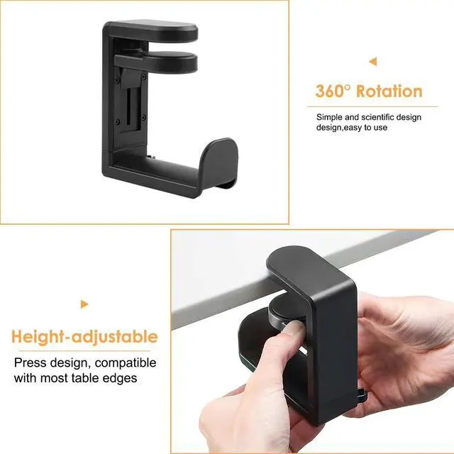 Alt view image 7 of 7 - Rotating Headphone Stand, No-Drill 360° Rotating PC Gaming Headset & Controller Holder, Under Desk Hanger with 360 Degree Swivel & Cable Clip Organizer