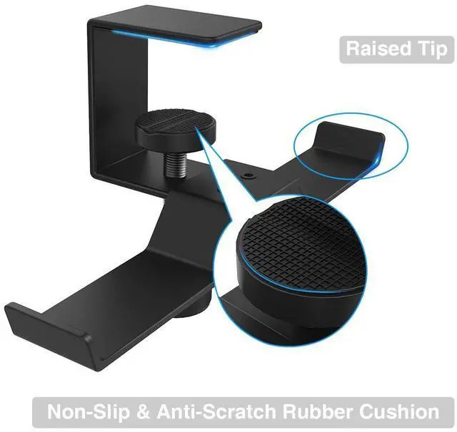 Alt view image 4 of 6 - Under Desk Dual Headphone Hanger, Metal Headset Stand Gaming Earphone Holder Universal Clamp on Desk Hanger Hook for All Headsets, Black (Patent)