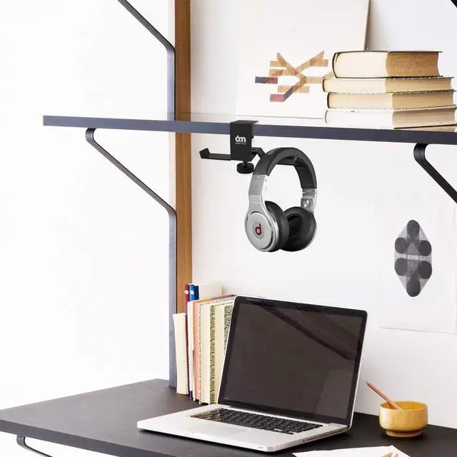 Alt view image 5 of 6 - Under Desk Dual Headphone Hanger, Metal Headset Stand Gaming Earphone Holder Universal Clamp on Desk Hanger Hook for All Headsets, Black (Patent)