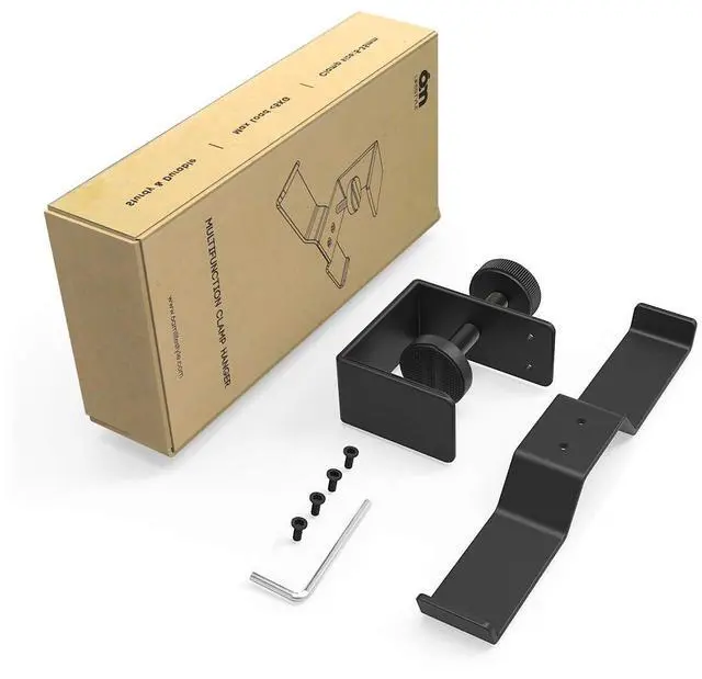 Alt view image 6 of 6 - Under Desk Dual Headphone Hanger, Metal Headset Stand Gaming Earphone Holder Universal Clamp on Desk Hanger Hook for All Headsets, Black (Patent)