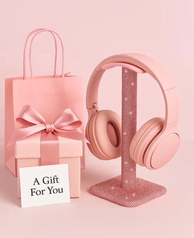 Alt view image 7 of 7 - Cute Pink Headphone Stand for Desk - Rhinestone Bling Headset Holder with Soft Headrest, Sparkle Kawaii Desk Accessories for Gamer Girls & Women, Aesthetic Gift for Teen Girl Birthday (Crystal)