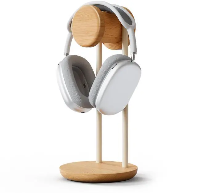 Main image of 11.3" Tall Headphone Stand for Desk, Nature Wood & Metal Headphone Holder with Storage Base, Desktop Headset Stand for Gaming Universal Headphones, Oak
