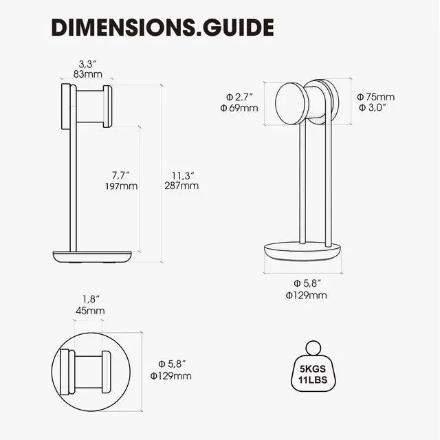 Alt view image 2 of 7 - 11.3" Tall Headphone Stand for Desk, Nature Wood & Metal Headphone Holder with Storage Base, Desktop Headset Stand for Gaming Universal Headphones, Oak