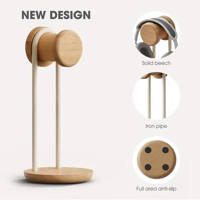 Alt view image 4 of 7 - 11.3" Tall Headphone Stand for Desk, Nature Wood & Metal Headphone Holder with Storage Base, Desktop Headset Stand for Gaming Universal Headphones, Oak