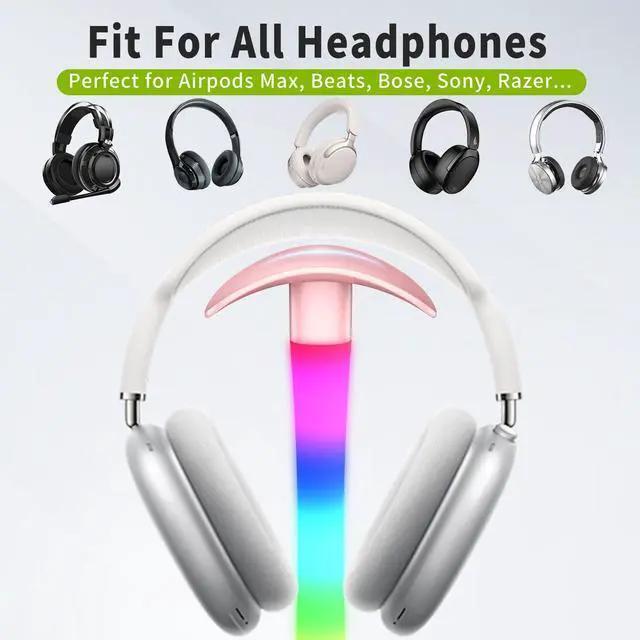 Alt view image 4 of 7 - Headphone Stand with Charger,Gaming Headset stand with RGB Light Mode,For Airpod Max Stand,Desk Lamp,Phone Holder,Tablet Holder,desktop organizer,Gifts for Gamers & Music Lover (Pink)