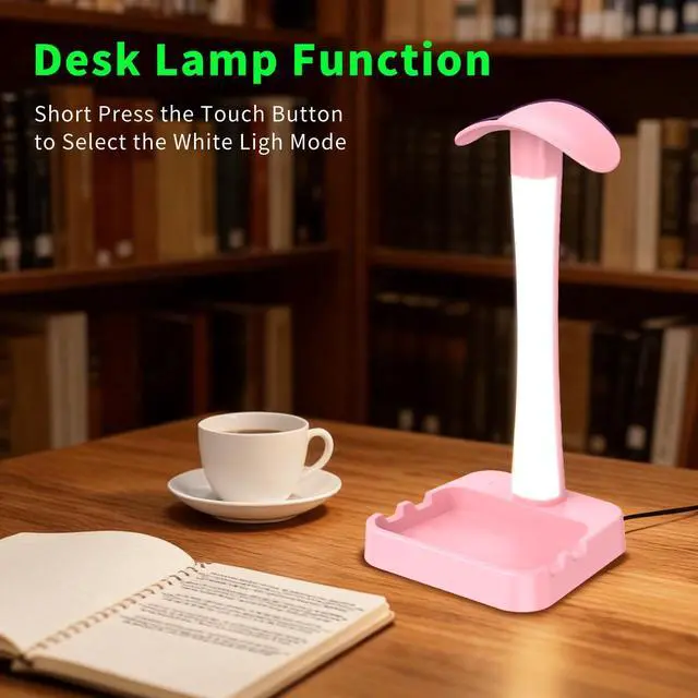 Alt view image 5 of 7 - Headphone Stand with Charger,Gaming Headset stand with RGB Light Mode,For Airpod Max Stand,Desk Lamp,Phone Holder,Tablet Holder,desktop organizer,Gifts for Gamers & Music Lover (Pink)