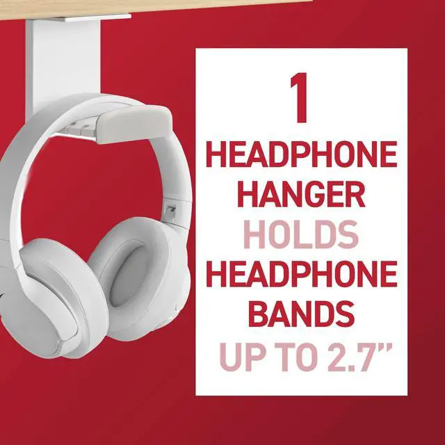 Alt view image 3 of 7 - Headphone Hanger, 1 Holder and 4 Strips, Holds a 2.7" Wide Band, White, Great for Damage-Free Electronics Organization for Wired or Wireless Headphones