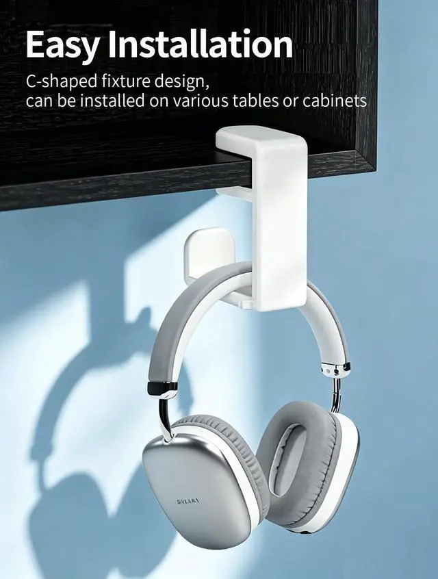 Alt view image 2 of 6 - Headphone HookHeadphone StandPC Gaming Headset Holder for DeskHeadset HookDesk Headphone HangerDesk Hook with 360-Degree Adjustable Rotation