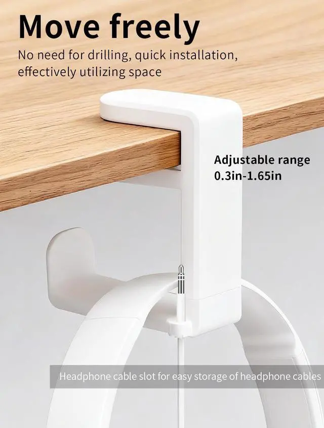 Alt view image 4 of 6 - Headphone HookHeadphone StandPC Gaming Headset Holder for DeskHeadset HookDesk Headphone HangerDesk Hook with 360-Degree Adjustable Rotation