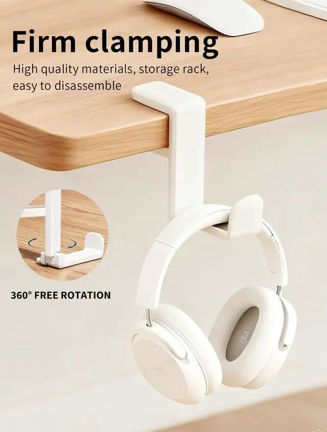 Alt view image 3 of 6 - Headphone HookHeadphone StandPC Gaming Headset Holder for DeskHeadset HookDesk Headphone HangerDesk Hook with 360-Degree Adjustable Rotation