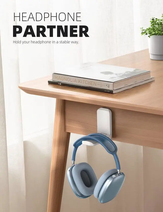 Alt view image 2 of 7 - Headphone Stand, Sticky Headset Hanger - Adhesive Headphone Holder Hook Mount, Headset Stand Holder Clip Under Desk, Earphone Clamp for Airpods Max, HyperX, Sennheiser, White