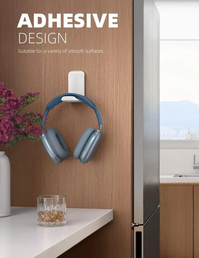Alt view image 3 of 7 - Headphone Stand, Sticky Headset Hanger - Adhesive Headphone Holder Hook Mount, Headset Stand Holder Clip Under Desk, Earphone Clamp for Airpods Max, HyperX, Sennheiser, White