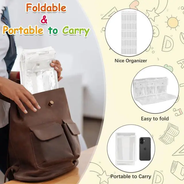 Alt view image 6 of 7 - 2 Pack Classroom Headphone Storage Organizer with 30 Pockets, PVC Clear Classroom Pocket Chart for Headphone Cell Phone Over-the-Door Hanging Headphone Holder Bag with 62 Labels(White)