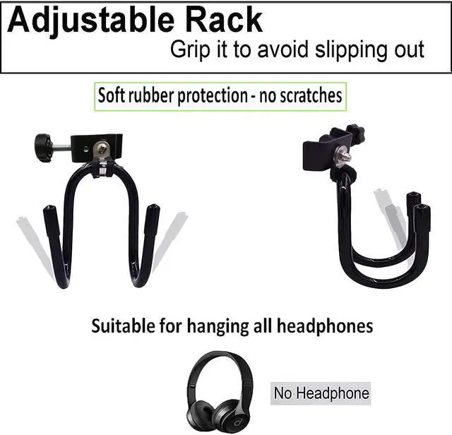 Alt view image 2 of 5 - Universal Hanger Stand, Black Metal with Rubber Pads, Fits 0.4" to 1.5" Tubing, Suitable for Headphones, Tambourines, Cords, etc.