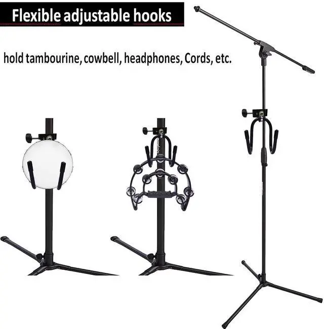 Alt view image 3 of 5 - Universal Hanger Stand, Black Metal with Rubber Pads, Fits 0.4" to 1.5" Tubing, Suitable for Headphones, Tambourines, Cords, etc.