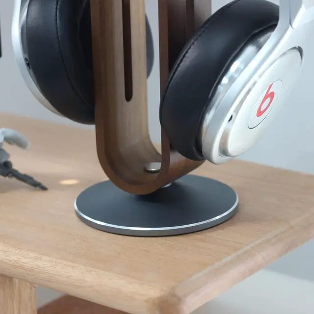 Alt view image 3 of 5 - Headphone Stand for Desk,Bright Stone Wood Headset Holder Bamboo & Aluminum Earphone Stand for All Headphones (Grey)