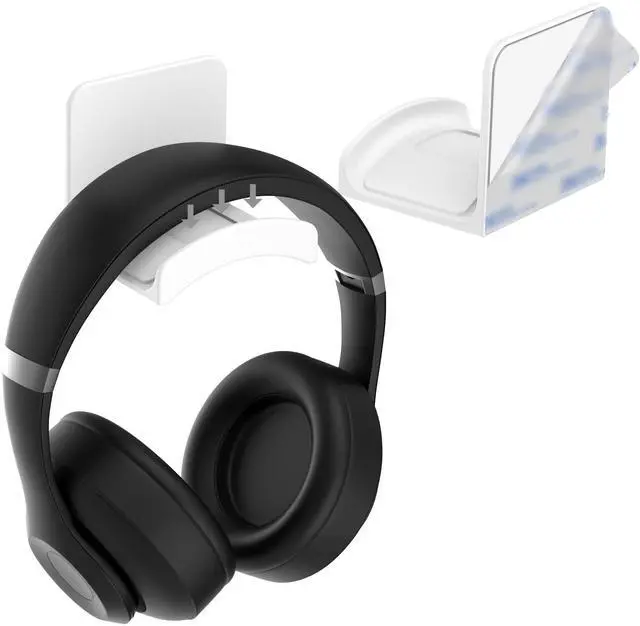 Main image of Headphone Stand Headset Holder - Adhesive Gaming Headphone Hanger Hook Desk Mount for Most Headphone & Controller (White)