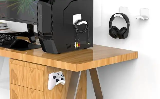 Alt view image 5 of 7 - Headphone Stand Headset Holder - Adhesive Gaming Headphone Hanger Hook Desk Mount for Most Headphone & Controller (White)