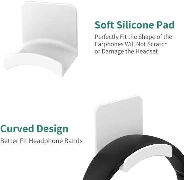 Alt view image 2 of 7 - Headphone Stand Headset Holder - Adhesive Gaming Headphone Hanger Hook Desk Mount for Most Headphone & Controller (White)