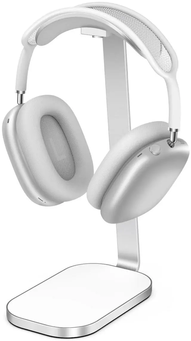Main image of Headphone Stand for AirPods Max, Headset Holder with Aluminum Supporting Rod, Heavy Base Desk Stand Headphones Support Accessory for All Headphones - Silver White