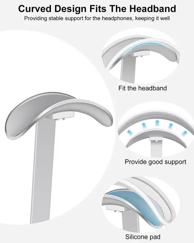 Alt view image 3 of 7 - Headphone Stand for AirPods Max, Headset Holder with Aluminum Supporting Rod, Heavy Base Desk Stand Headphones Support Accessory for All Headphones - Silver White
