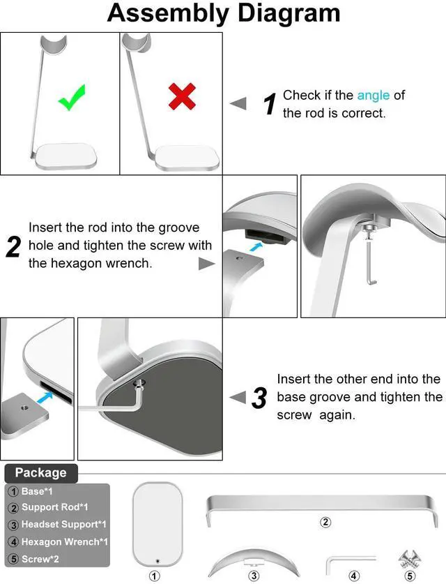 Alt view image 7 of 7 - Headphone Stand for AirPods Max, Headset Holder with Aluminum Supporting Rod, Heavy Base Desk Stand Headphones Support Accessory for All Headphones - Silver White