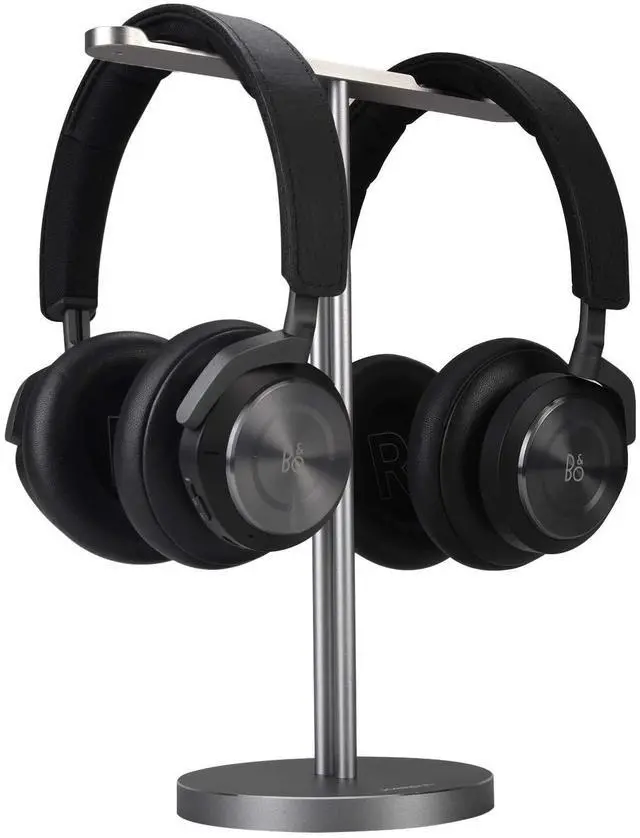Main image of Double Headphones Stand, Aluminum Alloy Desk 3 Headsets Holder Supporting Desktop Earphone Hanger Mount Storage Rack with Heavy Base for Home and Office Display Spacegrey