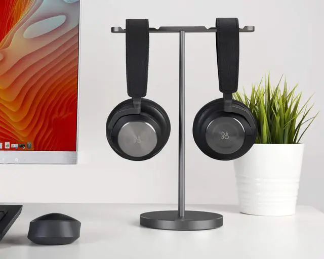 Alt view image 7 of 7 - Double Headphones Stand, Aluminum Alloy Desk 3 Headsets Holder Supporting Desktop Earphone Hanger Mount Storage Rack with Heavy Base for Home and Office Display Spacegrey