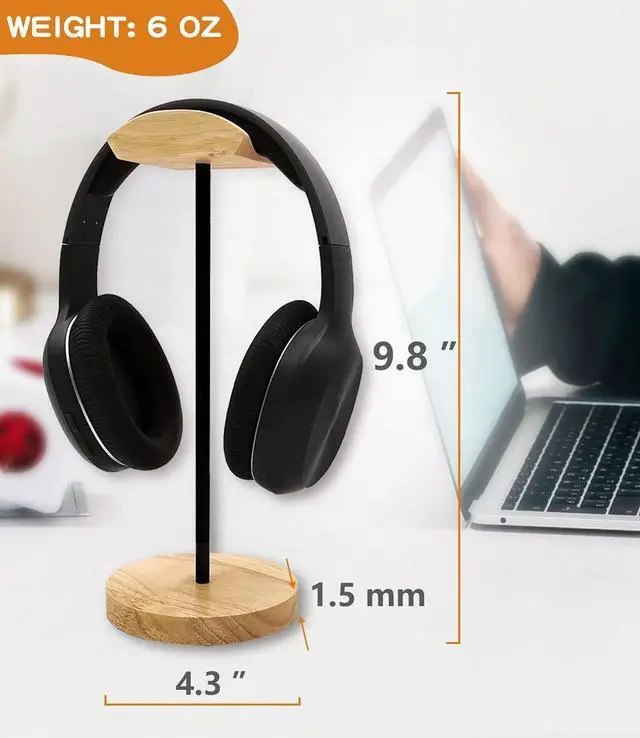 Alt view image 3 of 7 - Headphone Stand Nature Wood & Metal Headset Hanger Mount Hook Gaming Holder Desktop Earphone Artful Functional Craftmanship Stand for All Headsets with Solid Wooden Base