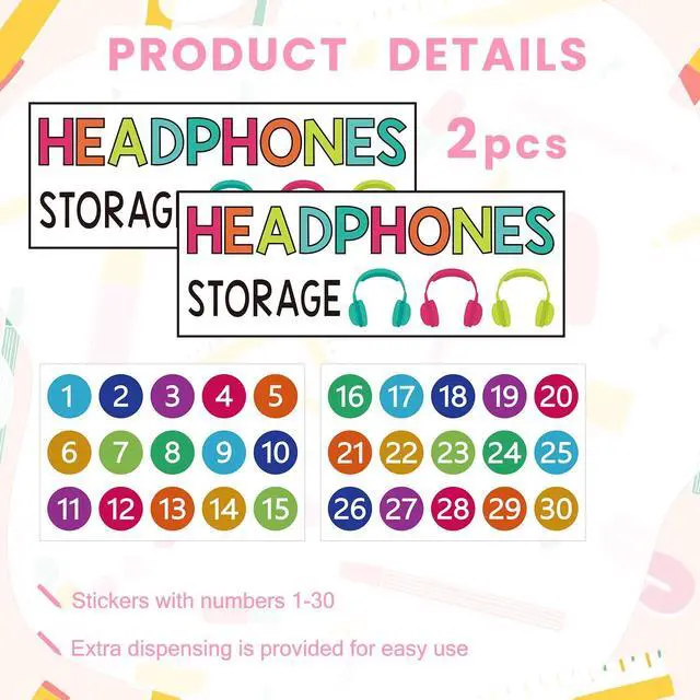 Alt view image 3 of 7 - 2 Pack Classroom Headphone Storage Organizer 60 Pockets PVC Clear Classroom Pocket Chart over The Door Hanging Headphone Holder Storage with Digital Stickers for Library Door Hanger(Pink)