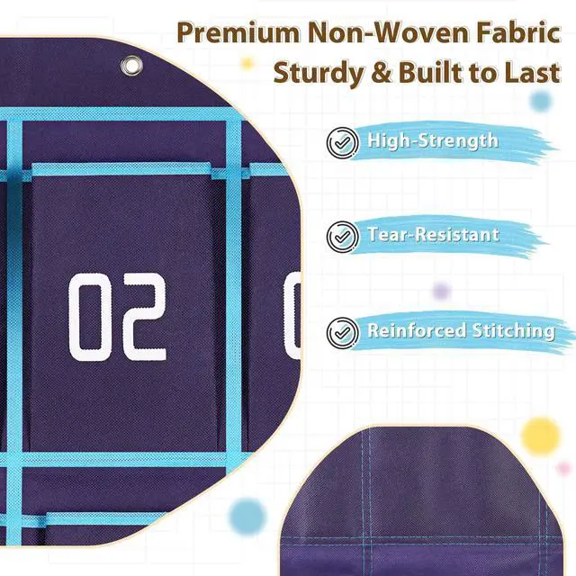 Alt view image 6 of 7 - 2 Pack Classroom Headphone Storage Organizer, 30 Pockets Wall Hanging Numbered Headphone Holder, Over The Door Classroom Pocket Chart for Headphones, Cell Phone, School Supplies (Blue)