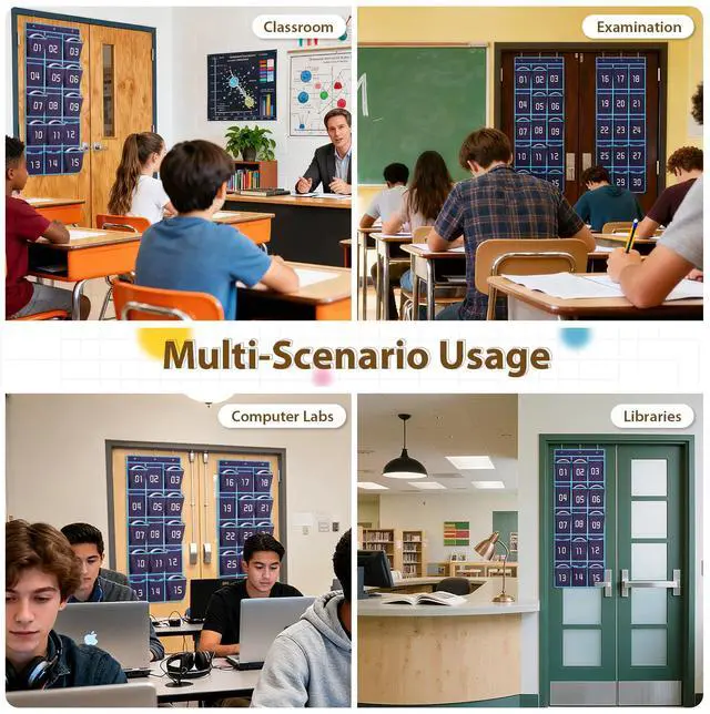 Alt view image 7 of 7 - 2 Pack Classroom Headphone Storage Organizer, 30 Pockets Wall Hanging Numbered Headphone Holder, Over The Door Classroom Pocket Chart for Headphones, Cell Phone, School Supplies (Blue)