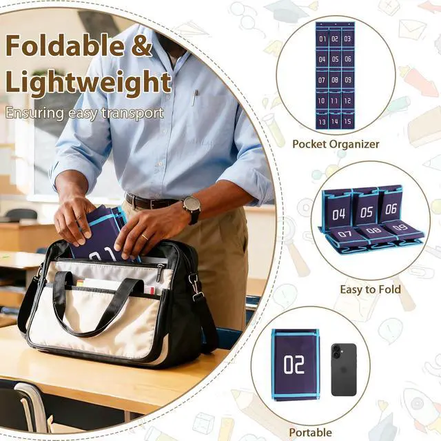 Alt view image 5 of 7 - 2 Pack Classroom Headphone Storage Organizer, 30 Pockets Wall Hanging Numbered Headphone Holder, Over The Door Classroom Pocket Chart for Headphones, Cell Phone, School Supplies (Blue)