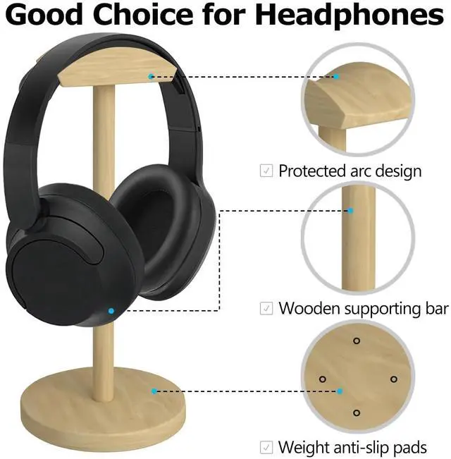 Alt view image 4 of 7 - Headphone for Desk Hanger Holder Organizer Keeper Racks Storage Mount Gaming Headset Stand Premium Functional Craftmanship Headset Stand (Wood Tone)