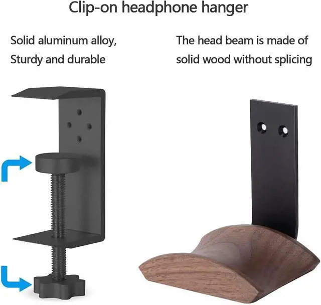 Alt view image 5 of 6 - Headphone Holder with 6cm Wide Walnut Headrest,Adjustable Clamp-on Headset Stand Desk Headset Holder for Over Ear and Gaming