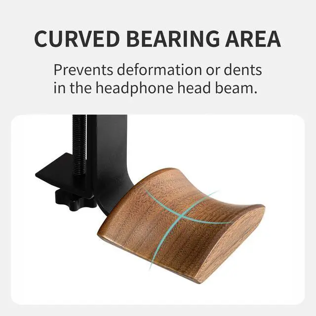Alt view image 4 of 6 - Headphone Holder with 6cm Wide Walnut Headrest,Adjustable Clamp-on Headset Stand Desk Headset Holder for Over Ear and Gaming
