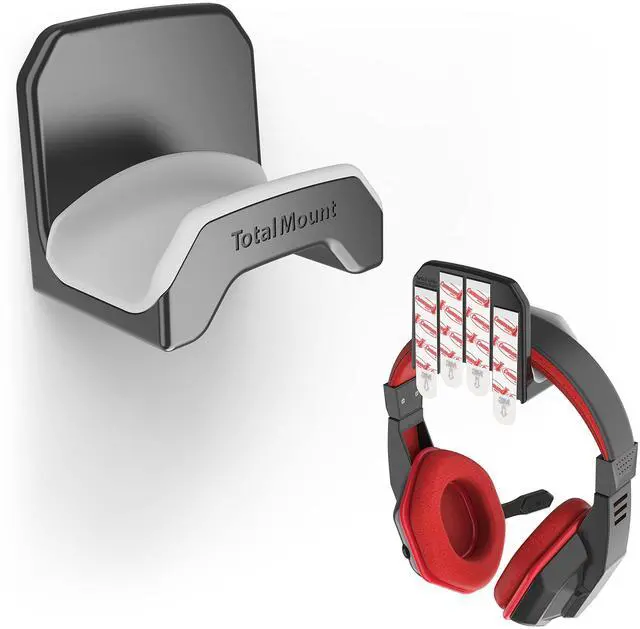 Main image of Gaming Headset Hanger Includes Removable Adhesive Strips for Easy, Damage-Free Wall, Desk, or PC Mounting (Black Headphone Hook with Premium Silicone Cradle One Pack)