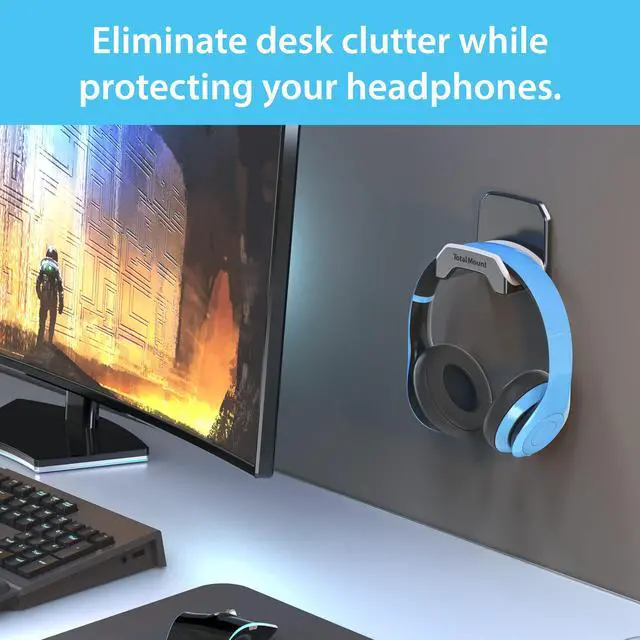 Alt view image 2 of 6 - Gaming Headset Hanger Includes Removable Adhesive Strips for Easy, Damage-Free Wall, Desk, or PC Mounting (Black Headphone Hook with Premium Silicone Cradle One Pack)